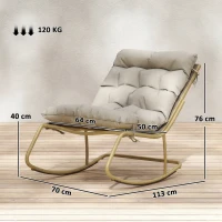 Outsunny Fauteuil à Bascule Extérieur Coussin Moelleux 125cm Large 64cm en Acier et Textilène Beige et Doré(m-3)