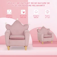 HOMCOM Fotoliu pentru Copii din Material cu Efect de Catifea Roz cu Spătar în Formă de Coroană, 50,2x41,9x57,8 cm(m-5)