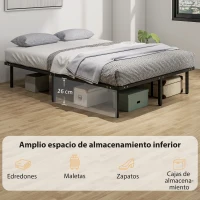 HOMCOM Estructura de Cama 140x190 cm con Marco de Acero Láminas de Álamo y Espacio de Almacenamiento Carga 500 kg Negro(m-6)