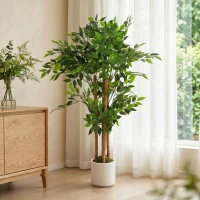 HOMCOM 120cm Artificial Ficus Tree, Fake Potted Tree with Solid Wood Trunk and Pot for Indoor, Green(m-8)