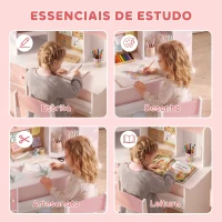 AIYAPLAY Secretária Infantil com Cadeira, Suporte Ajustável para Tablet, Porta-lápis, Quadro de Cortiça, Estantes e Armários, Rosa(m-4)