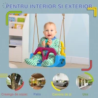 Outsunny Leagăn Copii 3 în 1 pentru Interior și Exterior, Frânghie Reglabilă și Centură de Siguranță, Vârsta 9-36 Luni, Albastru(m-7)