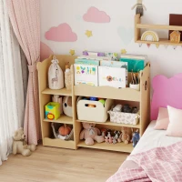AIYAPLAY Raft pentru Jucării pentru Copii de 3-8 Ani cu Rafturi Deschise și Compartimente, din Lemn, 92x29x79 cm, culoare Lemn(m-8)