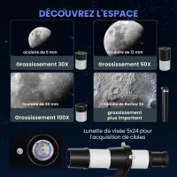 Outsunny Télescope Astronomique 70 mm, Télescope Réfracteur 100X/50X/30X avec 3 Oculaires, Monture AZ 300 mm, 76x76x133cm, Blanc(m-5)