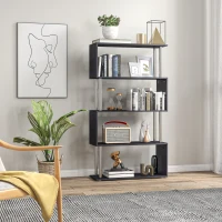 HOMCOM S Shape Bookcase, 5 Tiers Bookshelf, Modern Freestanding Storage Shelf for Home Office, Study, Living Room, 80 x 30 x 145cm Black(m-7)