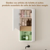 HOMCOM Armoire murale de salle de bain avec porte à fermeture douce, étagère réglable et compartiment ouvert, 30x17x67cm, blanc(m-5)