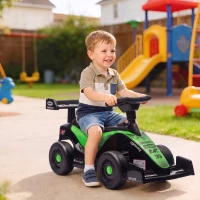 AIYAPLAY Porteur enfants voiture F1, véhicule à pousser avec volant musical, roues silencieuses et coffre, 18-36 mois, vert(m-11)