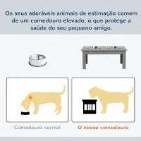 PawHut Comedouro Elevado para Cães com 2 Tigelas Removíveis em Aço Inoxidável, 58,4x30,5x25,4 cm, Cinzento(m-4)