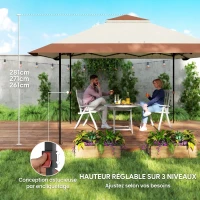 Outsunny Tonnelle pliante barnum parois en filet et protection UV50+ hauteur réglable et double toit sacs de lestage 4x4m beige(m-5)