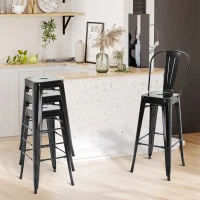 HOMCOM Lot de 4 tabourets de Bar Empilable Chaise de Bar Industriel avec Dossier Repose-Pied Hauteur d'Assise 76 cm métal Noir(m-8)