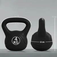HOMCOM Pesa Rusa de 4 kg Kettlebell Relleno de Arena con Mango Ancho y Base Plana para Entrenamiento 18x12x20 cm Negro(m-3)
