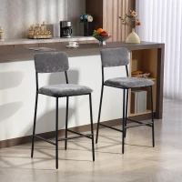 HOMCOM Lot de 2 tabourets de bar en tissu chenille, chaises de bar rembourrées, assise large, dossier haut, 45,5x48x101cm, gris(m-10)