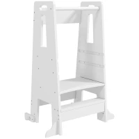 AIYAPLAY Torre de Aprendizaje para Niños con Pedal Altura Ajustable en 3 Niveles y Barrera de Seguridad 45x47,5x91 cm Blanco(m-1)