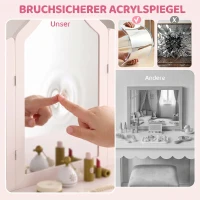 AIYAPLAY Schminktisch Kinder, 2 in 1 Kinderschminktisch Schreibtisch mit Hocker 2 Schubladen 2 Schränken abnehmbarem Spiegel Rosa(m-5)