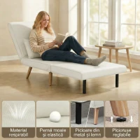 HOMCOM Fotoliu Pat 3 în 1, Reclinabil în 5 Trepte, Material Tip In, cu Pernă, Crem(m-6)