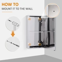 HOMCOM Bathroom Mirror Cabinet, Stainless Steel Wall Mounted Bathroom Cabinet with Mirror for Small Cloakroom Compact Space, 30 x 14 x 55 cm(m-8)