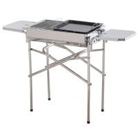 Outsunny Holzkohlegrill Grill BBQ Standgrill Holzkohle Kohlegrill Gartengrill, Edelstahl, Silber, 104 x 30 x 68 cm(m-1)