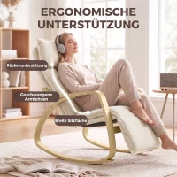 HOMCOM Schaukelstuhl in Leinenoptik mit 5-fach verstellbarer Fußstütze und Leinenoptik, für Wohnzimmer, Cremeweiß(m-6)