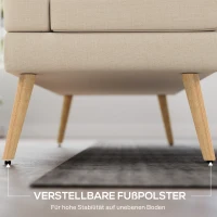 HOMCOM 2-zits sofa, getufte rugleuning, houten poten, dikke vulling, linnenlook, voor kleine ruimtes, beige(m-7)