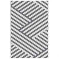 Outsunny Outdoor Wendeteppich, wasserfest, gestreift, 182x274cm, Grau/Creme(m-1)