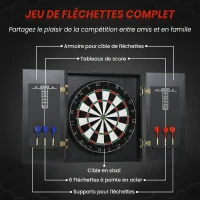 SPORTNOW Cible de Fléchettes en Sisal avec Cabinet, 6 Fléchettes Pointe Acier et 2 Tableaux de Score, 100x55x9cm, Noir(m-4)