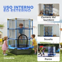 HOMCOM Tappeto Elastico per Bambini con Rete di Sicurezza e Pali Imbottiti Età 3-10 Anni, Ø140 x 190 cm, Blu(m-9)