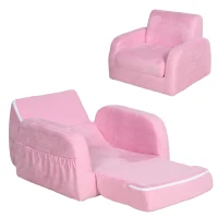 HOMCOM Sillón para Niños de 3 Años Sofá Transformable Diseño 2 en 1 Cama Infantil Plegable de 2 Posiciones con Reposabrazos Asiento Ancho Acolchado 47x45x38 cm Rosa(m-12)