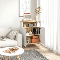 HOMCOM Bufet de bucătărie scandinav cu 2 uși, raft reglabil și picioare din lemn de pin, 80x38x102 cm, alb și stejar(m-7)