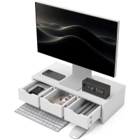 HOMCOM Ridicător monitor, Suport pentru birou cu 3 sertare pentru PC/Laptop 51x24x13 cm Alb(m-8)