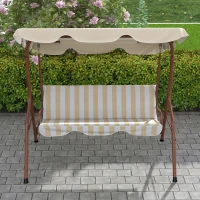 Outsunny Balancelle de Jardin 3 Places Toit imperméabilisé Inclinaison réglable Coussins Assise Dossier marron, crème rayé(m-9)