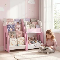 AIYAPLAY Meuble rangement enfant 3 à 8 ans, rangement jouets enfant modulaire avec porte-magazines à 4 étagères, rose(m-17)