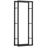 HOMCOM Range bûches Etagère porte bois de cheminée porte-bûches intérieur et extérieur charge max. 100 Kg dim. 60L x 25l x 150H cm métal noir(m-1)