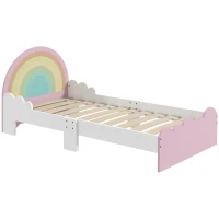 ZONEKIZ Lettino per Bambini 3-6 Anni con Sponde Laterali Anticaduta in MDF, 143x74x66 cm, Bianco e Rosa(m-1)