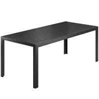 Outsunny Gartentisch Kunststoff 190 x 84,5 x 72 cm UV- & Wetterfest Balkontisch mit Holzoptik, Holzstrukur, rutschfest Buffettisch für 6 Personen Outdoor Esstisch für Garten, Balkon Schwarz(m-1)