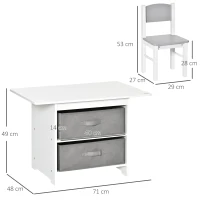 HOMCOM 3 Pcs Kids Table & Chairs Set Mini Seating Furniture Home Playroom Bedroom Dining Room w/ Storage Drawers Safe Corners for 2-4 Years old White(m-3)