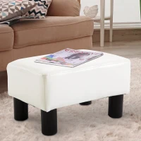 HOMCOM Apoio para os Pés Octomano Banco Pequeno Estofado em Pele Sintética com Assento Acolchoado e Pés de Plástico 40x30x24 cm Branco(m-10)