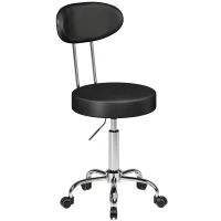 HOMCOM Sgabello con Ruote in Ecopelle PU, Regolabile, Seduta Imbottita e Schienale, Nero(m-1)
