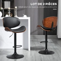 HOMCOM Lot de 2 chaises de bar tabouret hauteur réglable revêtement synthétique 53 x 52 x 92-112 cm noir(m-4)