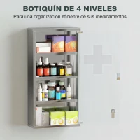 HOMCOM Armario de Medicinas Botiquín Gabinete de Primero Auxilios Acero Inox 4 Estantes Caja Colgante de Pared con Cerradura(m-7)