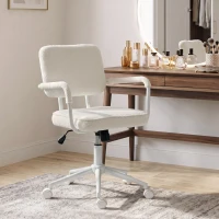 HOMCOM Scaun de birou ergonomic, fotoliu de birou din țesătură bouclette cu înălțime reglabilă, funcție balans, crem(m-7)