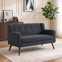 HOMCOM 2 Seater Sofa, 118 cm Corduroy Small Loveseat with Spring Cushion, Wood Legs for Small Space, Living Room, Dark Grey(m-9)
