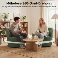 HOMCOM Accentstoel, 360 graden draai, moderne draaifauteuil met ronde voet, voor woonkamer en slaapkamer, groen(m-4)