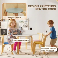 AIYAPLAY Set masă și scaune pentru copii 3-8 ani, 5 piese, cu margini rotunjite, din lemn multicolor(m-5)