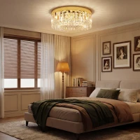 HOMCOM Crystal Chandeliers with 160 Crystal Pendants, 6-Light Ceiling Light for Living Room, Bedroom Dining Room, Gold Tone(m-10)