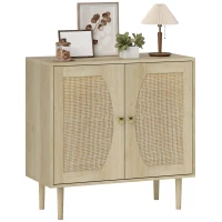 HOMCOM Buffet de cuisine meuble de rangement double portes avec 2 niveaux, façade en cannage 80 x 38 x 79 cm effet bois naturel(m-11)