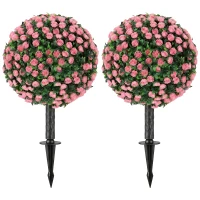 HOMCOM Artificial Rose Topiary UV Resistant, 2-Pack Fake Plants, 55 cm, Pink(m-1)