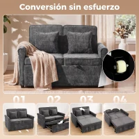 HOMCOM Sofá Cama 2 Plazas 3 en 1 con Respaldo Ajustable 5 Niveles Bolsillos Laterales 2 Almohadas para Sala de Estar Gris(m-4)
