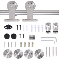HOMCOM Kit Montaggio per Porta Scorrevole Singola da 2000mm con Binario e Accessori in Acciaio Inox per Pareti di Cemento o Legno(m-1)