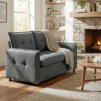 HOMCOM Canapé 2 places, canapé de salon moderne 131 cm avec assise rembourrée, coussins à ressorts, tissu en lin, gris foncé(m-8)