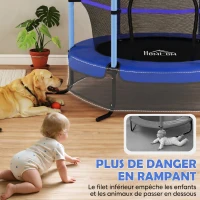HOMCOM Trampoline Enfant Ø 1,63 × 1,9H m Filet de sécurité Porte zipée Couvre-Ressorts 6 poteaux rembourrés Inclus Bleu(m-5)